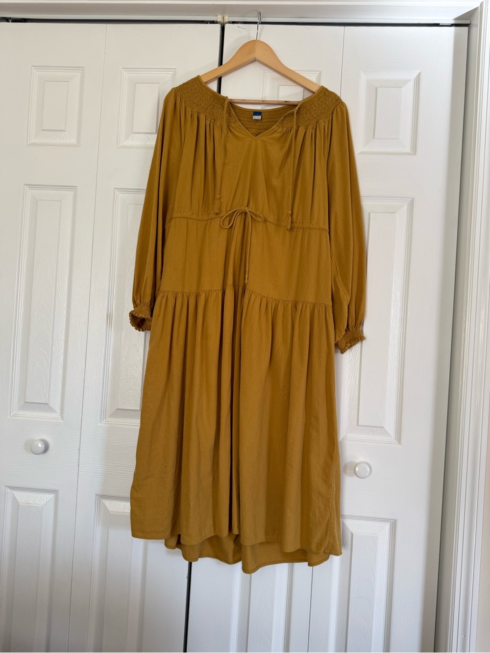 Old Navy Mustard Long-Sleeve Tiered Midi Dress